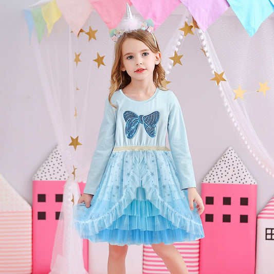 Blue Girls Tutu Dress Butterfly Tulle Party Wedding Brithday Dress for Kids