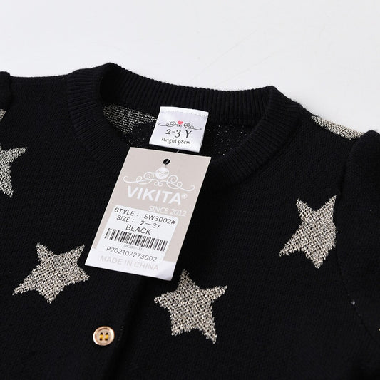 Star Print Children Cardigan Sweaters Autumn Winter Girls Outwear Outfits