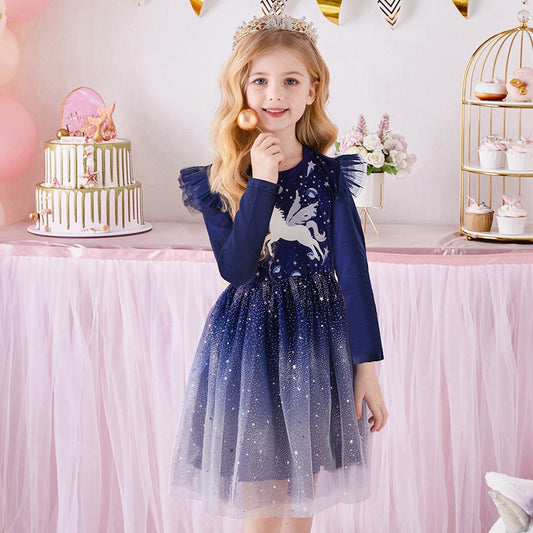 Unicorn Starry Sky Pattern Princess Tutu Dress Girl Toddler Party Dress