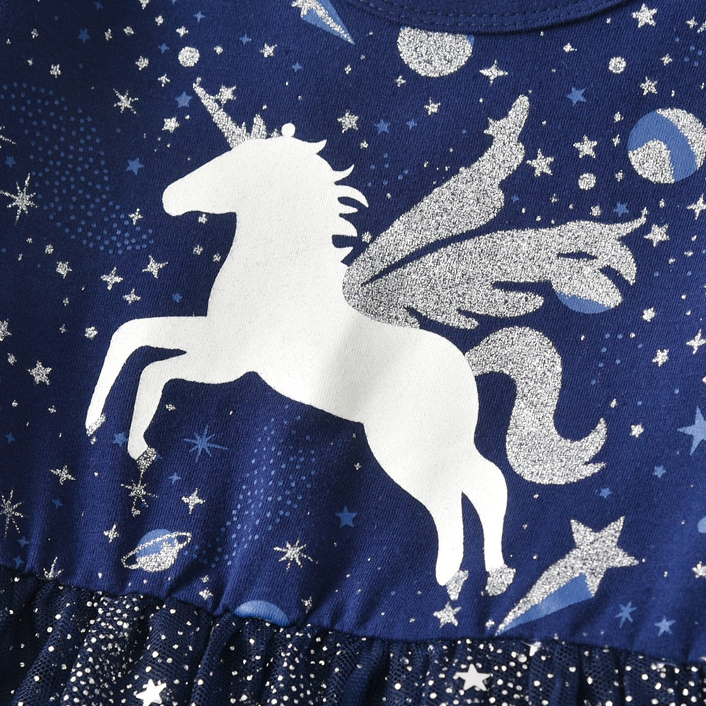 Unicorn Starry Sky Pattern Princess Tutu Dress Girl Toddler Party Dress