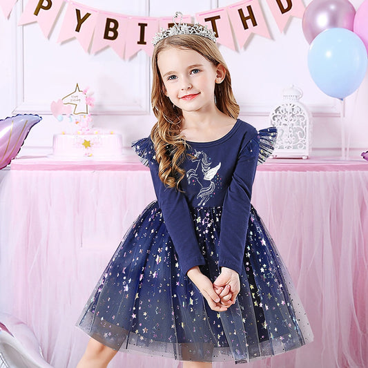 Unicorn Shape Pattern Bot Tulle Girl Toddler Dress for Brithday Party