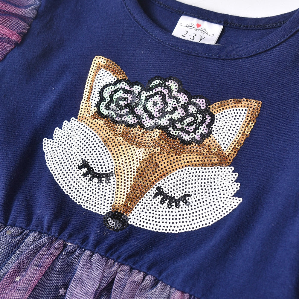 3-8T Princess Lovely Fox Toddler Tutu Girl Dress for Birthday Party