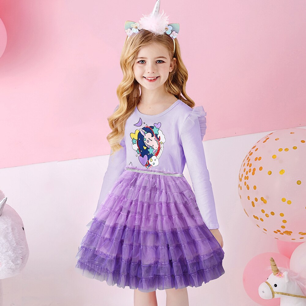 Love & Unicorn Pattern Princess Party Layered Soft Tutu Girl Toddler Dress