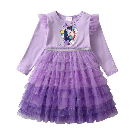Love & Unicorn Pattern Princess Party Layered Soft Tutu Girl Toddler Dress