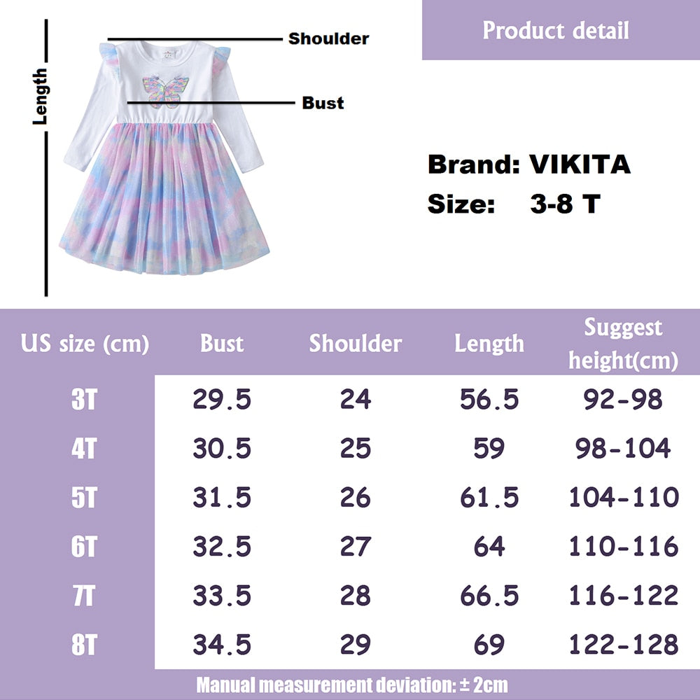 Butterfly Sequined Colorful Tulle Girl Toddler Long Sleeve Dress