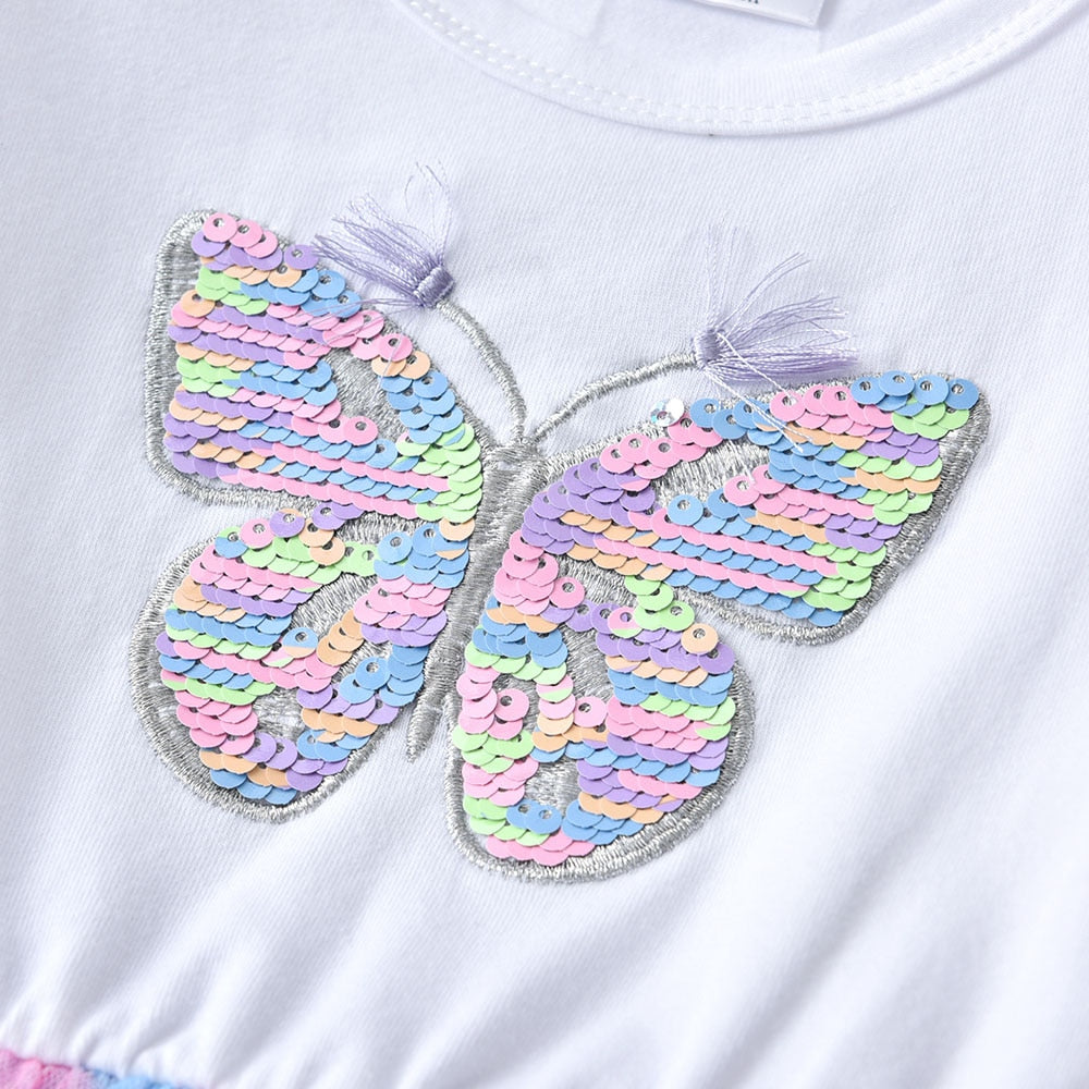 Butterfly Sequined Colorful Tulle Girl Toddler Long Sleeve Dress