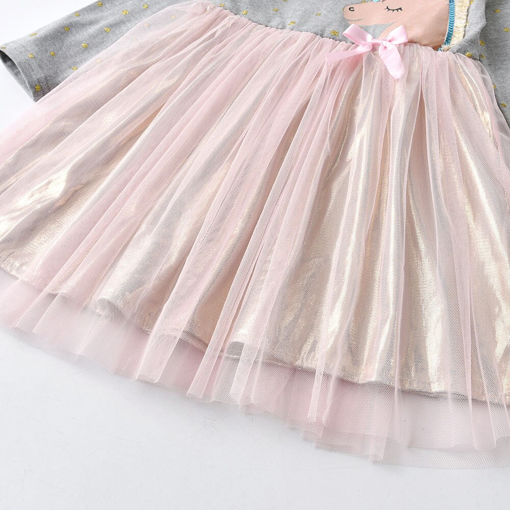 Cartoon Unicorn Pattern Lace Tutu Dress for Girl Toddler 3-8T