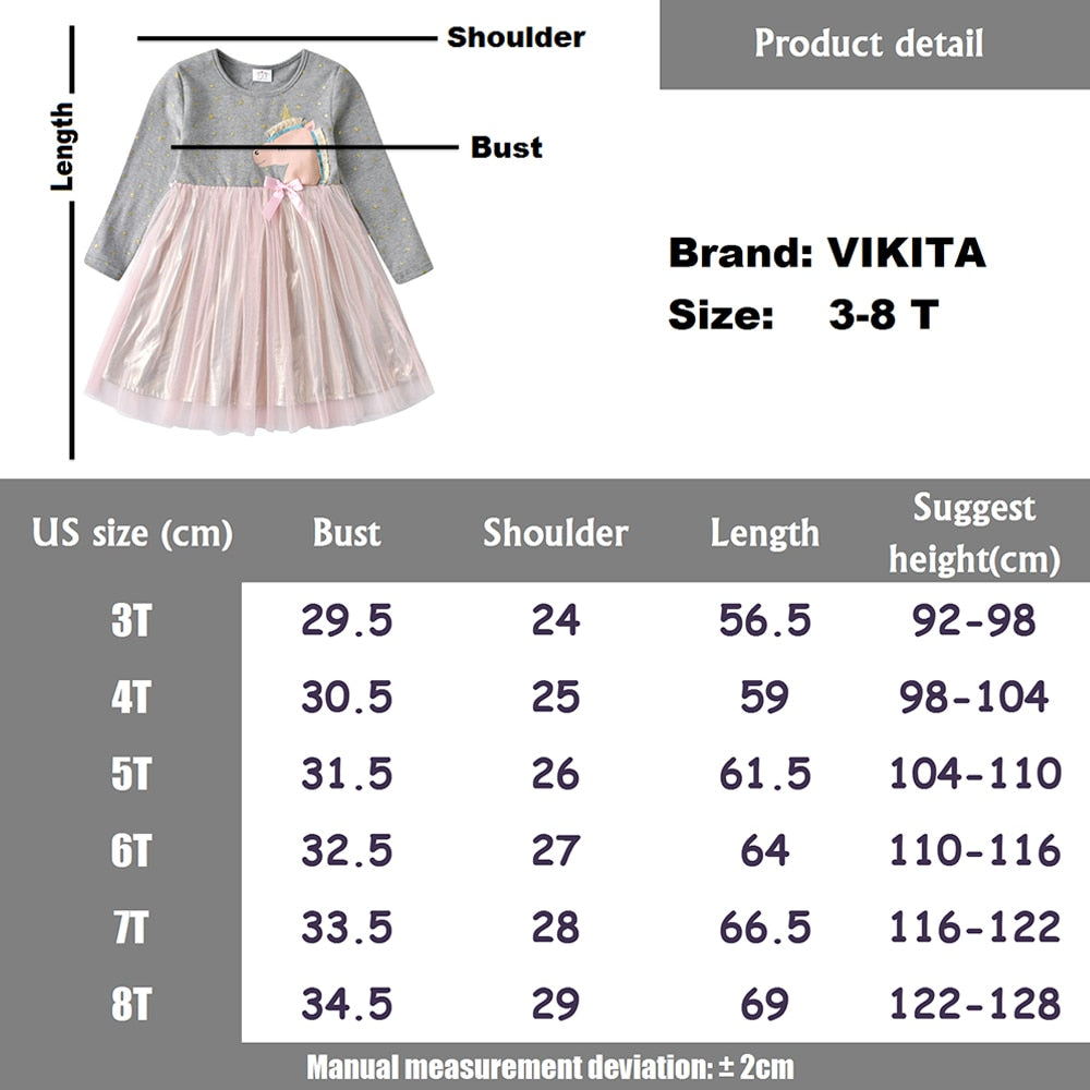 Cartoon Unicorn Pattern Lace Tutu Dress for Girl Toddler 3-8T