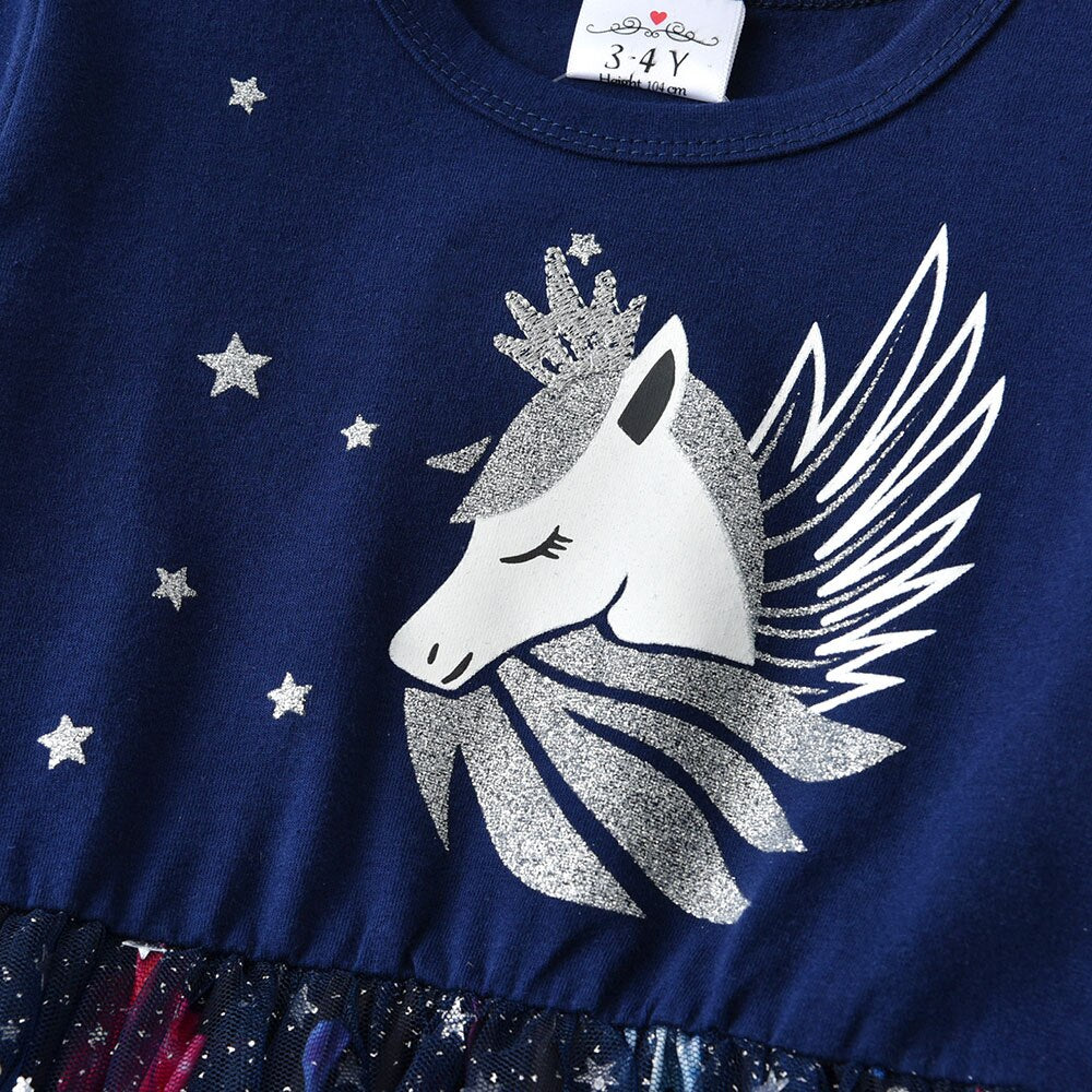 Unicorn Blue Planet Girl Toddler Long Sleeve Tutu Dress