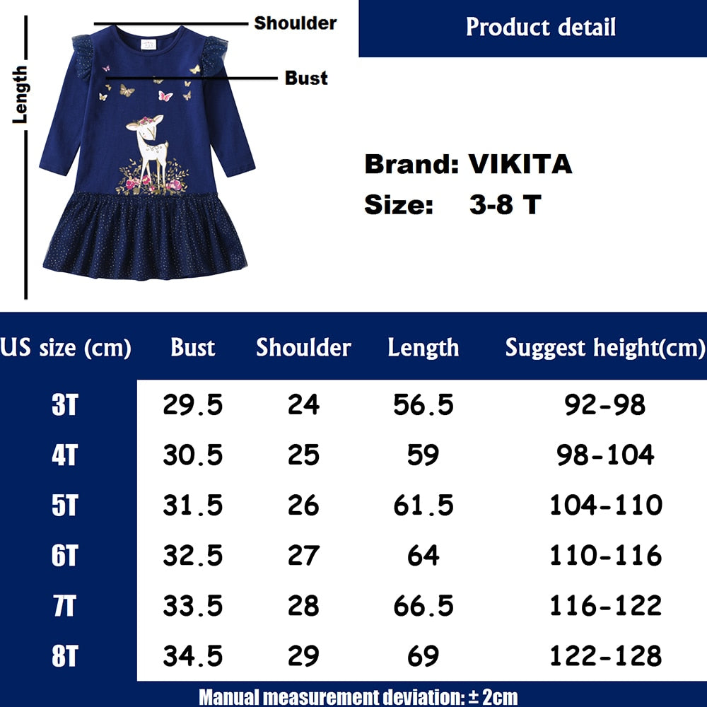 3-8T Princess Lovely Fawn Toddler Casual Girl Dress for Birthday Party