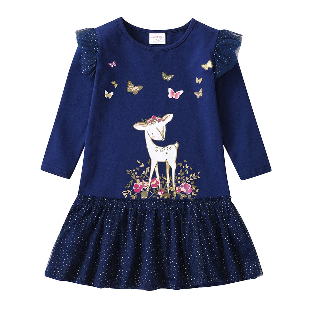 3-8T Princess Lovely Fawn Toddler Casual Girl Dress for Birthday Party