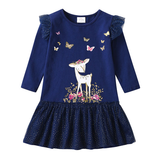3-8T Princess Lovely Fawn Toddler Casual Girl Dress for Birthday Party