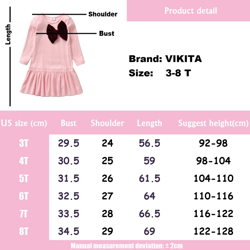 3D Butterfly Bow Girl Toddler Cotton Long Sleeve Dress for Daily School