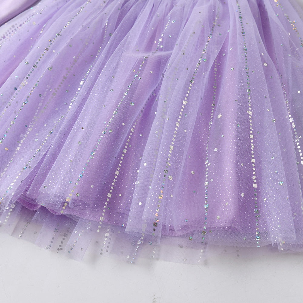 Mermaid Pattern Girl Toddler Tutu Dress Lace Long Sleeve Tulle Dress