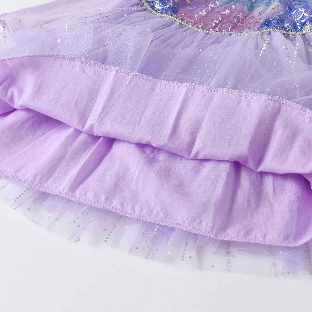 Mermaid Pattern Girl Toddler Tutu Dress Lace Long Sleeve Tulle Dress