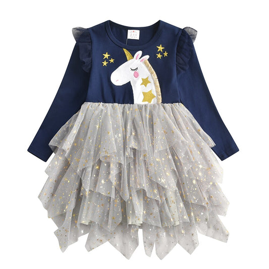 Lively Unicorn with Star Irregular Tulle Girl Toddler Tutu Dress for Gift