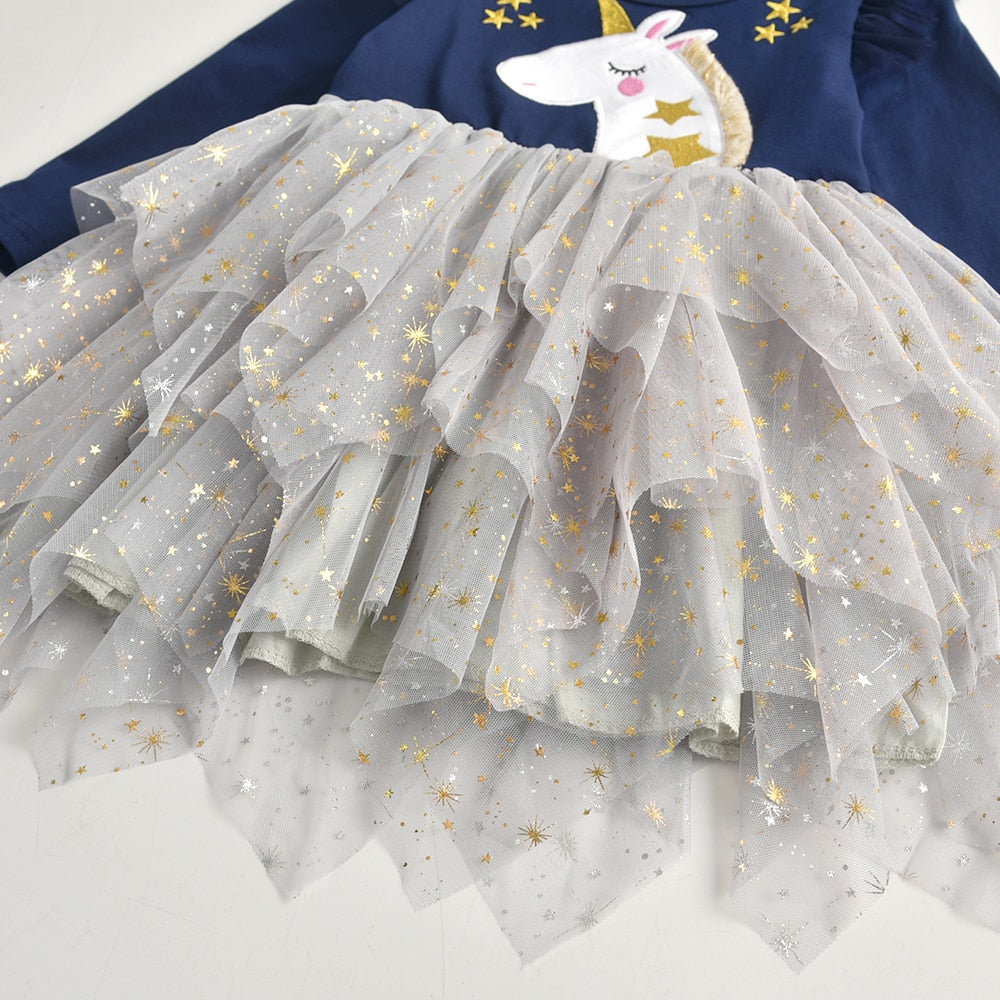 Lively Unicorn with Star Irregular Tulle Girl Toddler Tutu Dress for Gift