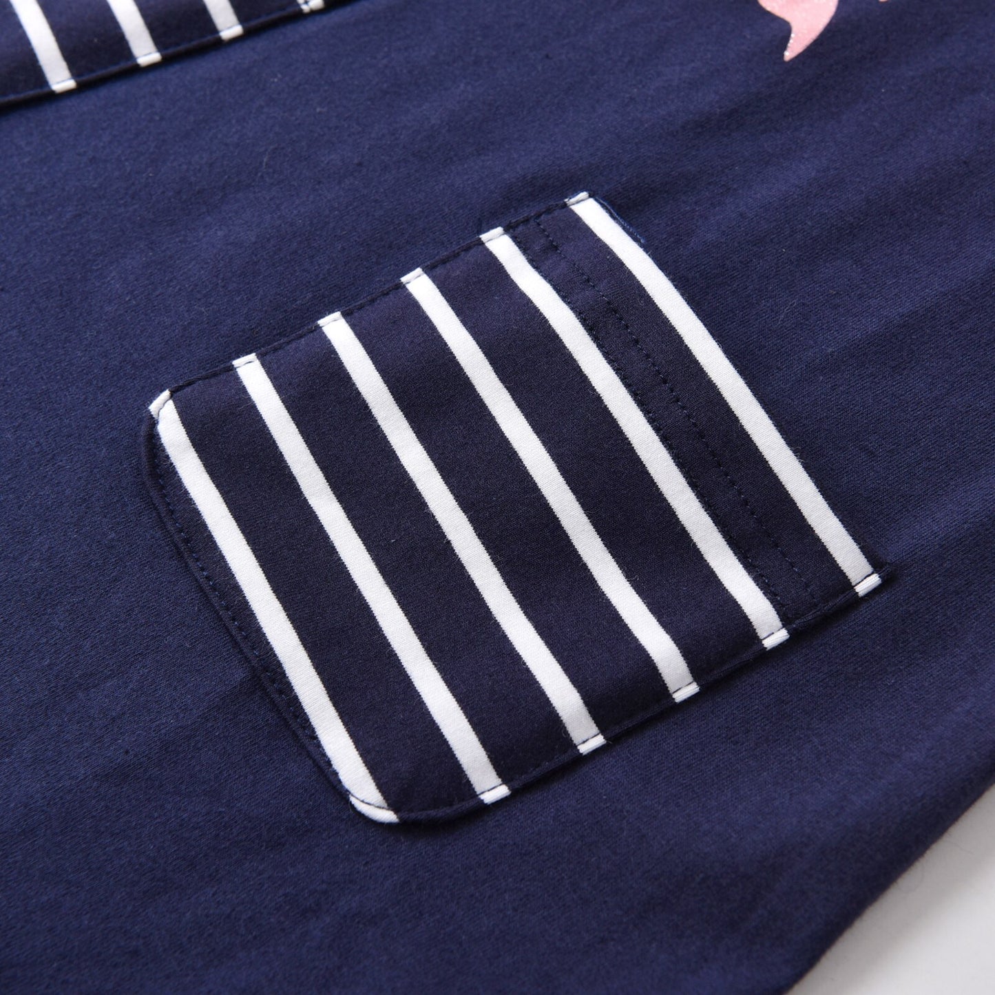 Butterfly Printed Striped Long Sleeve A Line Cotton Dress
