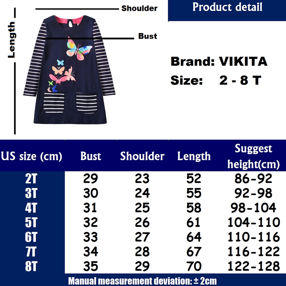 Butterfly Printed Striped Long Sleeve A Line Cotton Dress