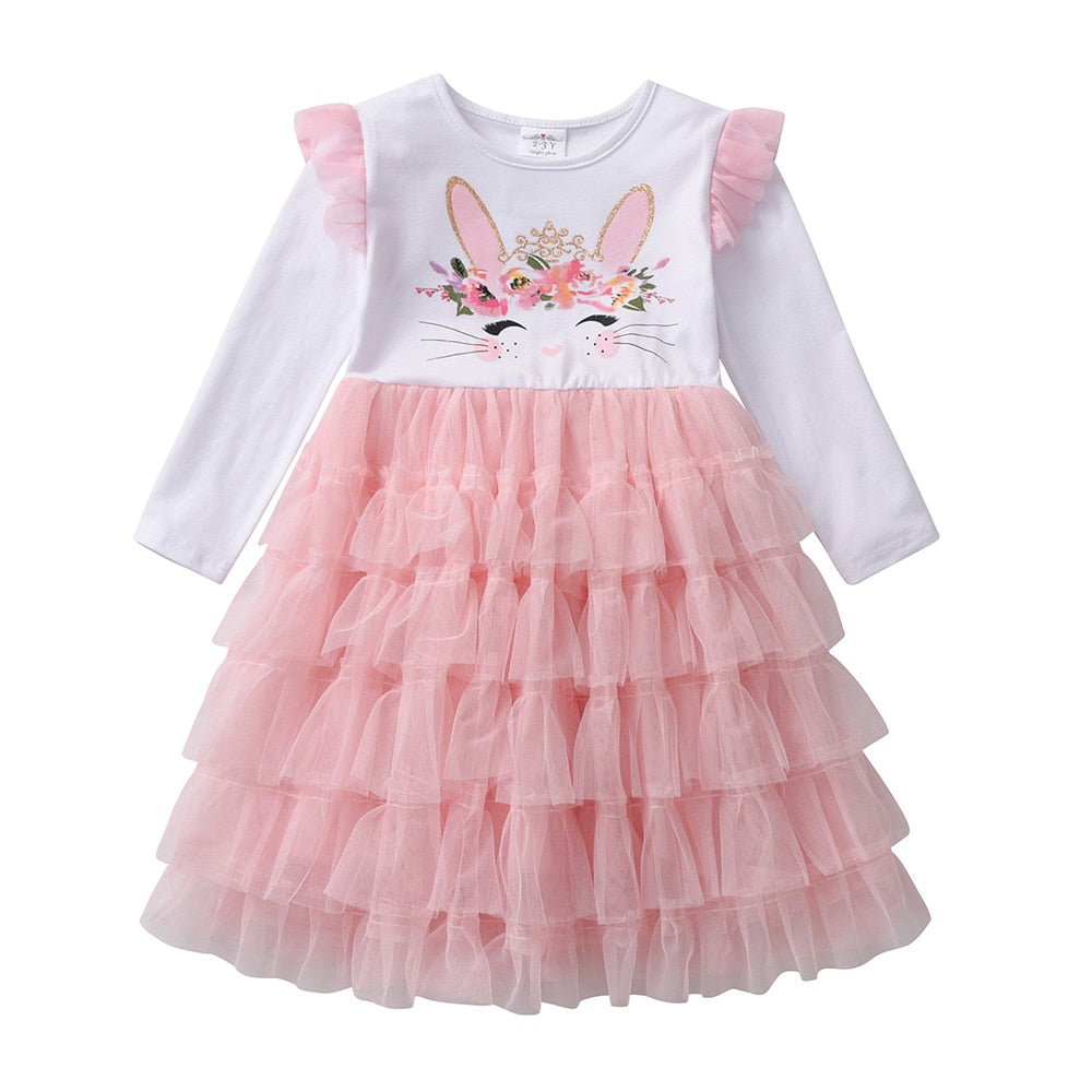 3-8T Rabbit Toddler Princess Tutu Dress Layered Cake Tulle Dress