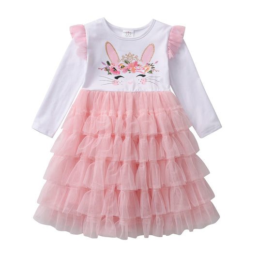 3-8T Rabbit Toddler Princess Tutu Dress Layered Cake Tulle Dress