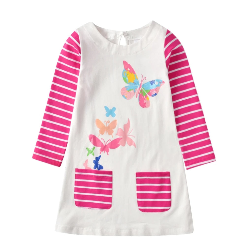 3-12T Princess Butterfly Toddler Casual A Line Cotton Girl Dress for Daily