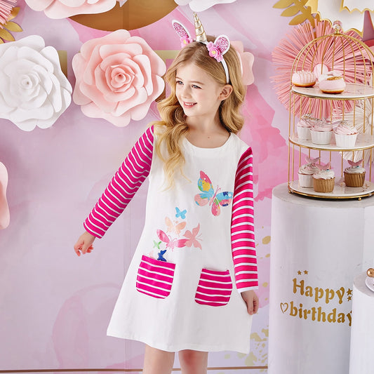 3-12T Princess Butterfly Toddler Casual A Line Cotton Girl Dress for Daily