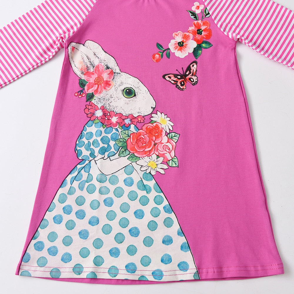 3-8T Rabbit Toddler Casual Girl Dress Cotton A Line Dress