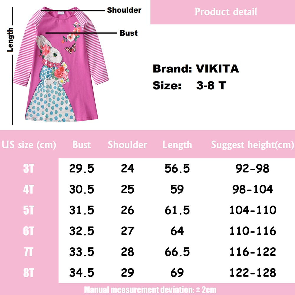 3-8T Rabbit Toddler Casual Girl Dress Cotton A Line Dress