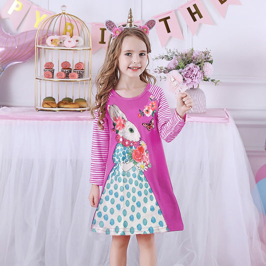 3-8T Rabbit Toddler Casual Girl Dress Cotton A Line Dress