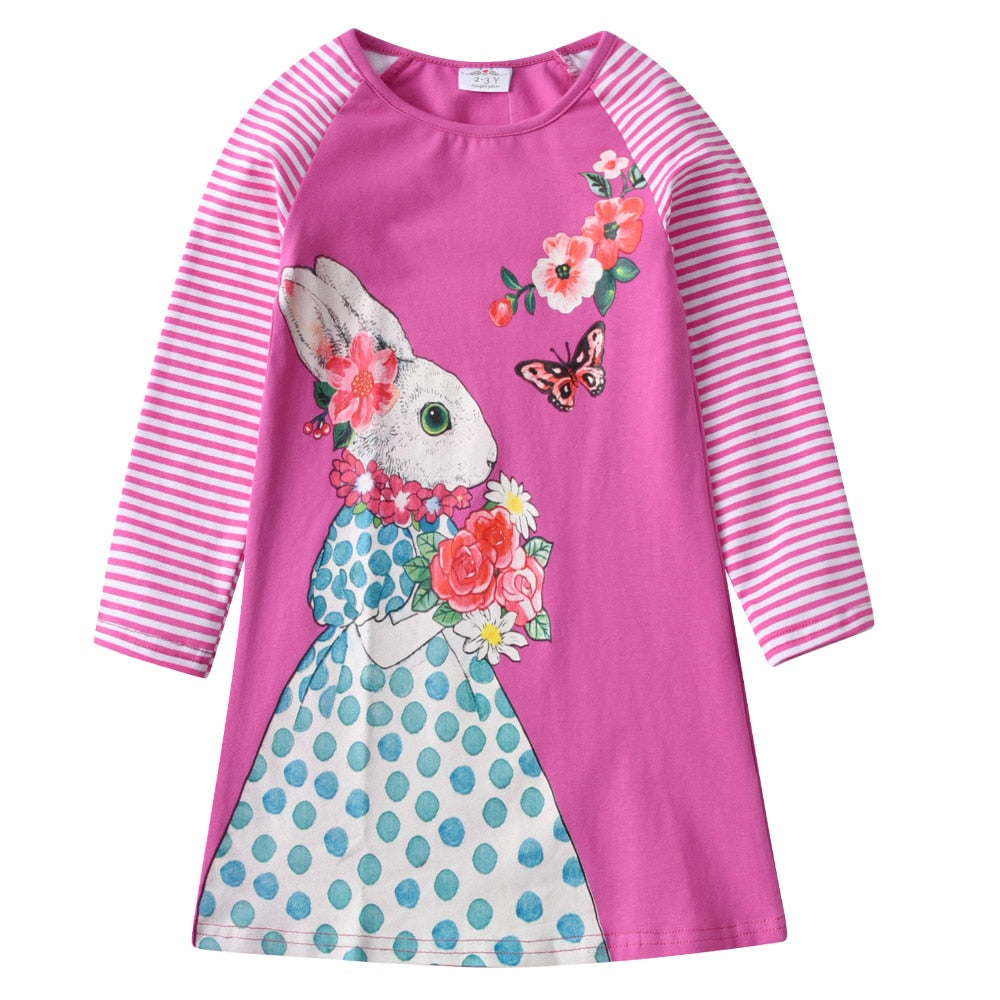 3-8T Rabbit Toddler Casual Girl Dress Cotton A Line Dress
