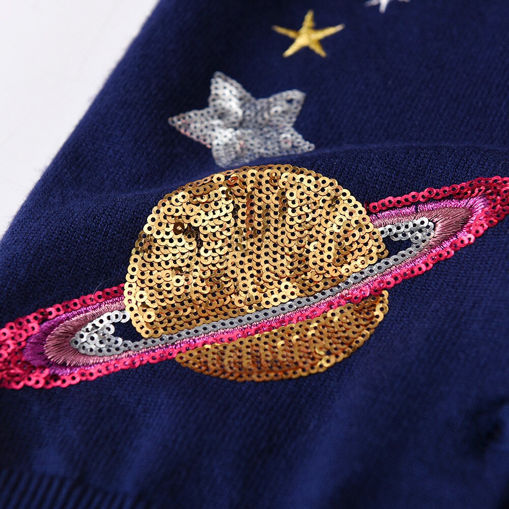 Planet Sequined Spring Autumn Knitted Cardigan Sweaters for Toddler Children Kids Outwear