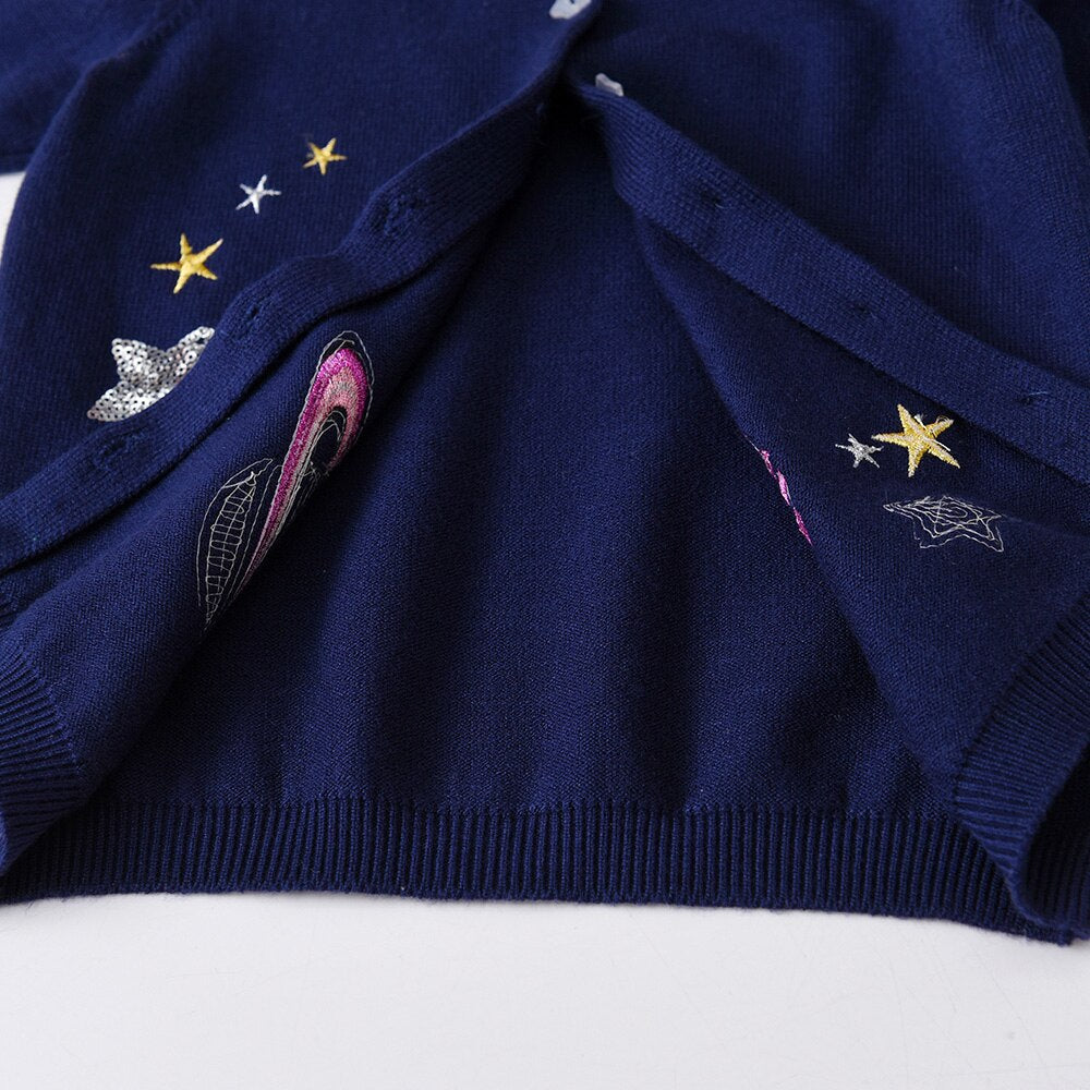 Planet Sequined Spring Autumn Knitted Cardigan Sweaters for Toddler Children Kids Outwear