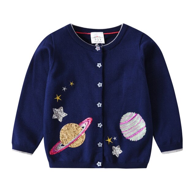 Planet Sequined Spring Autumn Knitted Cardigan Sweaters for Toddler Children Kids Outwear