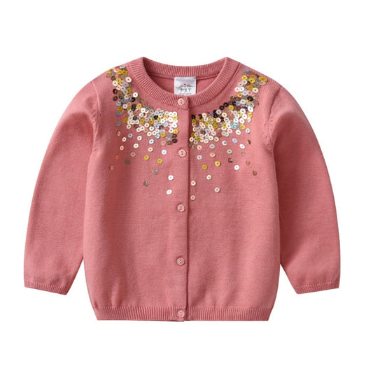 Bling Sequined Soft Cardigan Sweater Girl Autumn Winter Cotton Knitted Cardigan