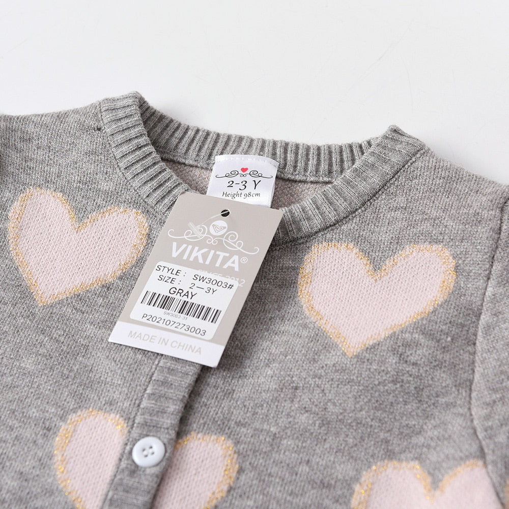 Love Pattern Girls Autumn Winter Cardigan Sweater Butterfly Knitted Outwear Toddler Coat