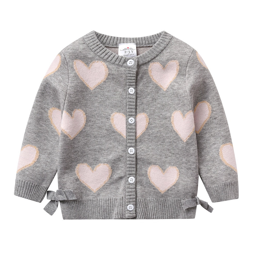 Love Pattern Girls Autumn Winter Cardigan Sweater Butterfly Knitted Outwear Toddler Coat