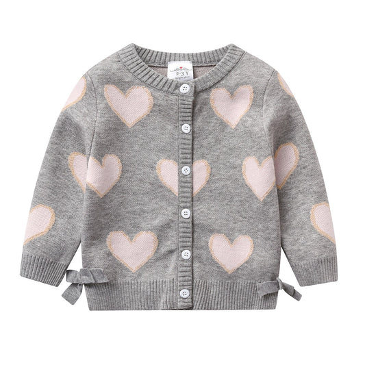 Love Pattern Girls Autumn Winter Cardigan Sweater Butterfly Knitted Outwear Toddler Coat