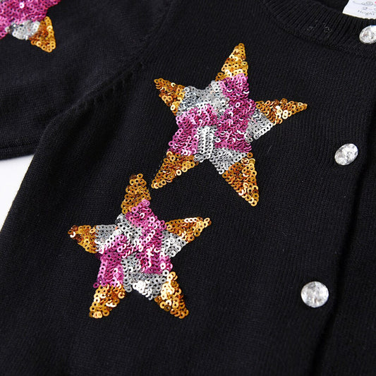Colorful Star Sequined Toddler Girls Autumn Knitted Cardigan Sweaters Christmas Gift