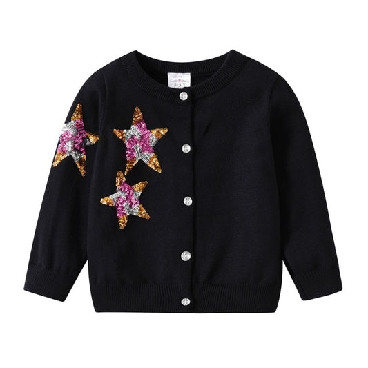 Colorful Star Sequined Toddler Girls Autumn Knitted Cardigan Sweaters Christmas Gift