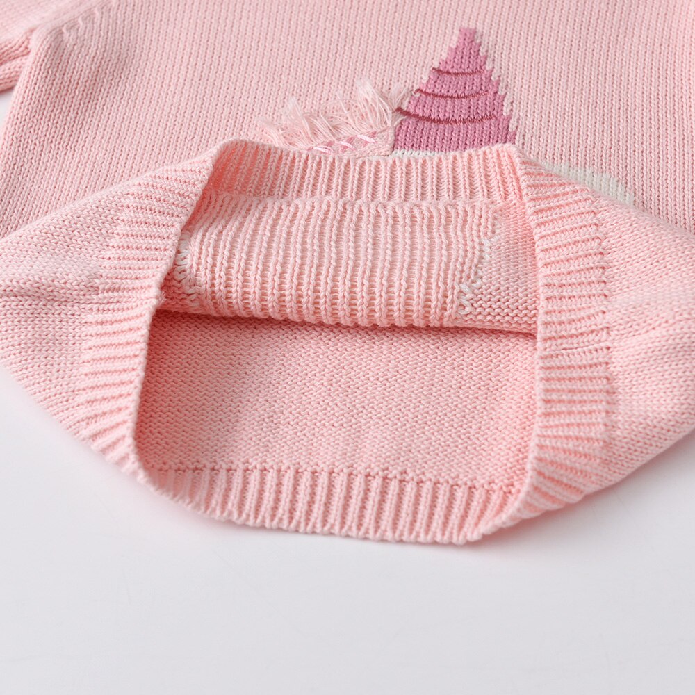 Lovely Unicorn Pattern Girl Solid Casual Knitted Crewneck Sweater Toddler Pullover