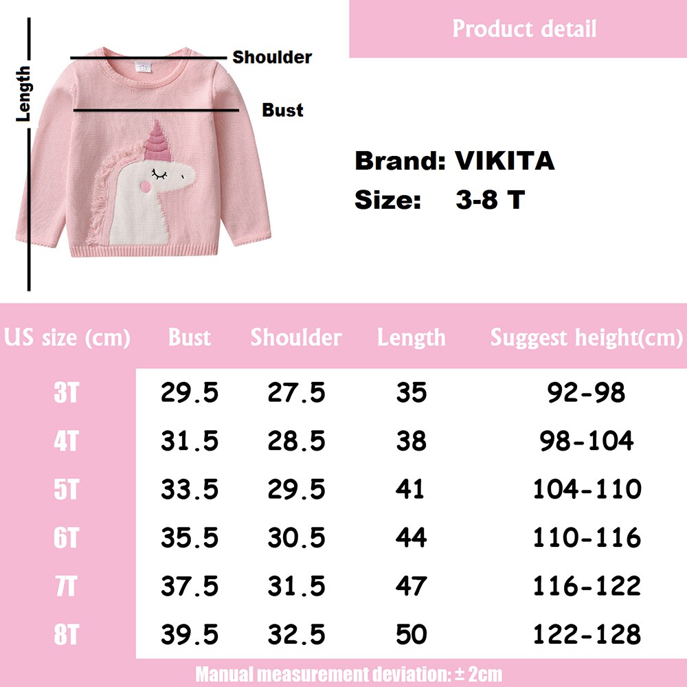 Lovely Unicorn Pattern Girl Solid Casual Knitted Crewneck Sweater Toddler Pullover