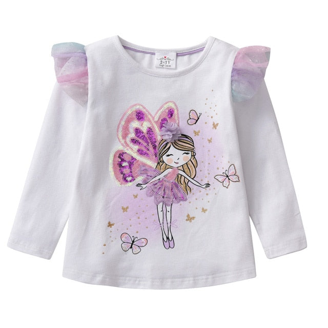 Cartoon Flower Fairy Cotton Toddler Girl Autumn Winter Long Sleeve T-Shirt Tops