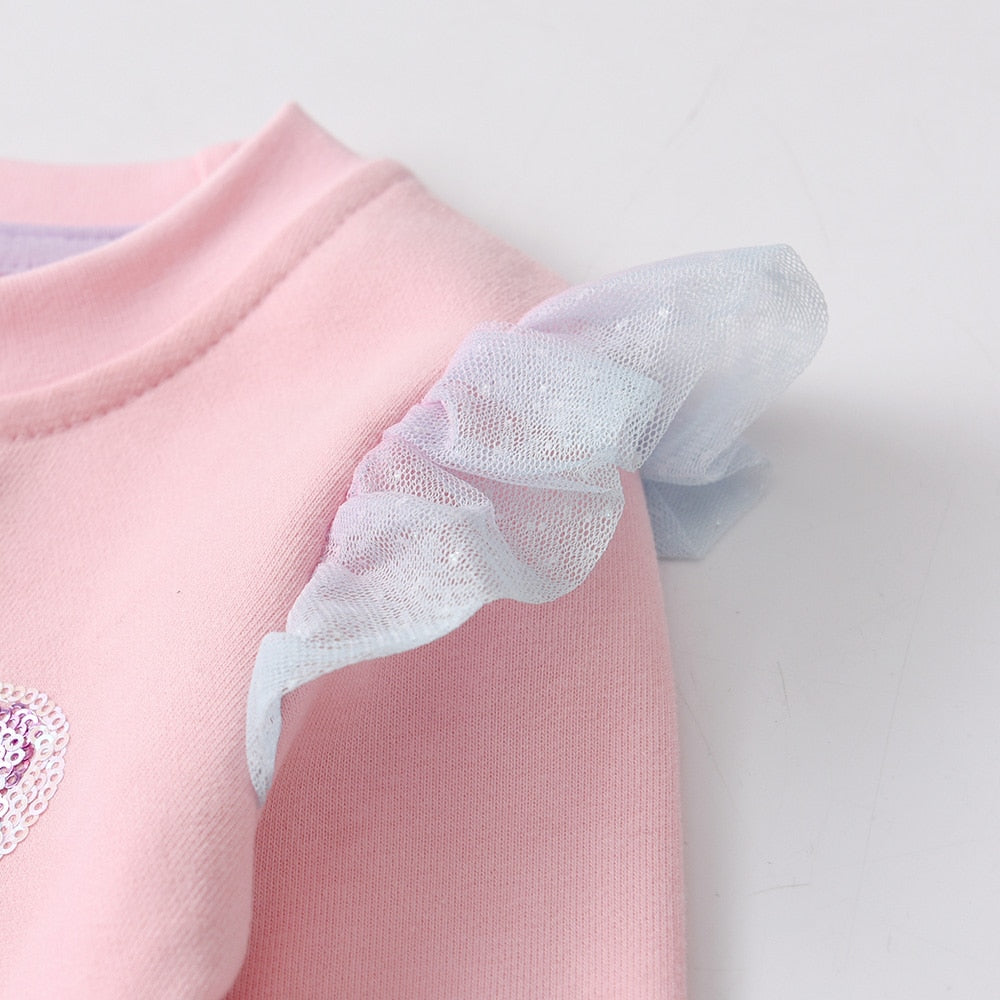Butterfly Sequined Toddler Girl Cotton Autumn Tops T-Shirt with Soft Tulle