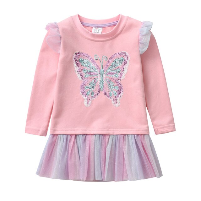 Butterfly Sequined Toddler Girl Cotton Autumn Tops T-Shirt with Soft Tulle