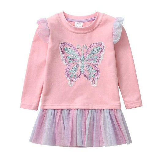 2PCS Girls Long Sleeve T-Shirts Set Butterfly Sequined Top + Little Fairy Sequins Top