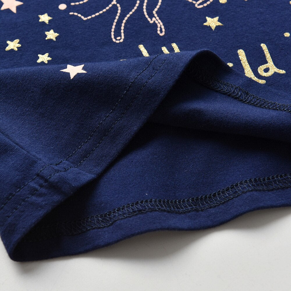 Starry Sky Planet Girl Toddler Cotton Autumn T-Shirts Sequined Outfits Tops