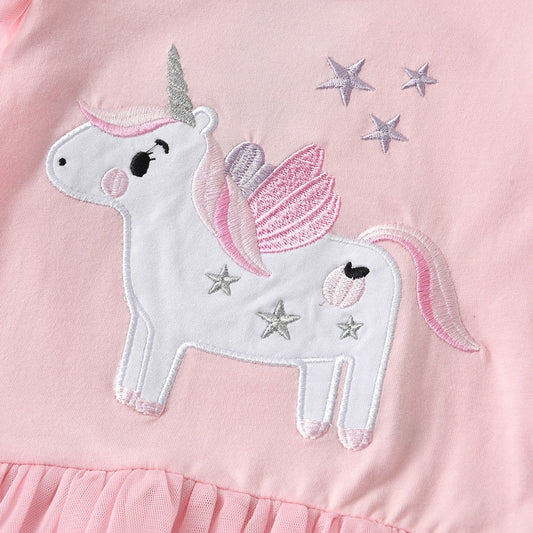Unicorn Embroidery Long Sleeve Toddler Girl T shirts Autumn Spring Cartoon Tops