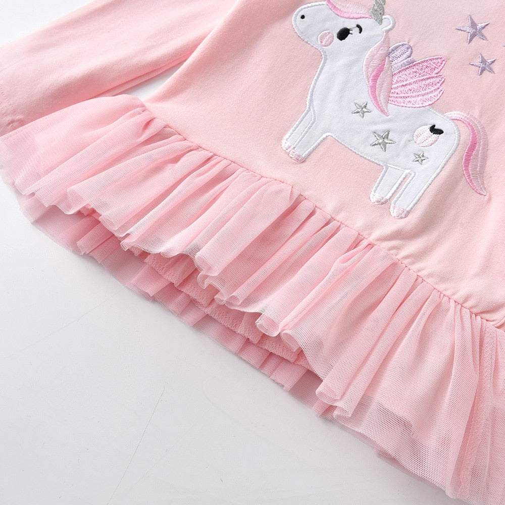 Unicorn Embroidery Long Sleeve Toddler Girl T shirts Autumn Spring Cartoon Tops