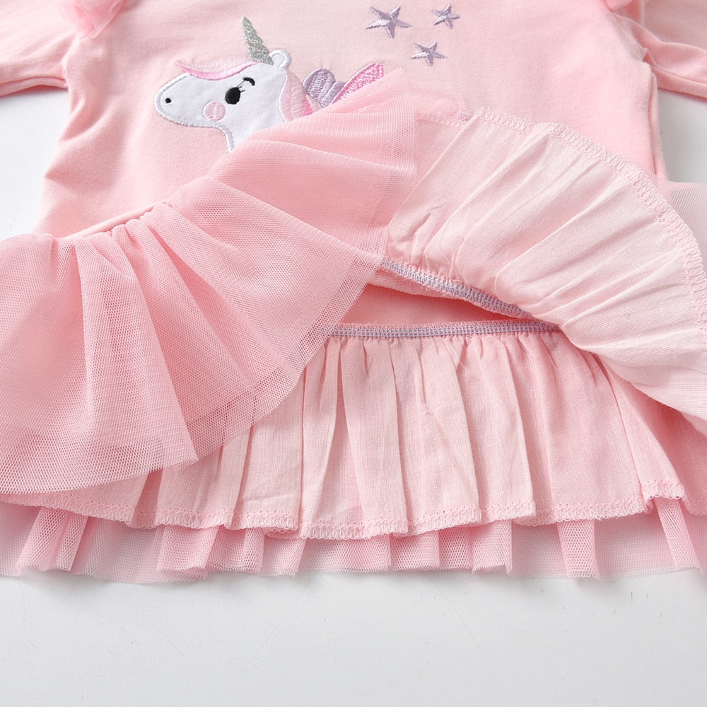 Unicorn Embroidery Long Sleeve Toddler Girl T shirts Autumn Spring Cartoon Tops